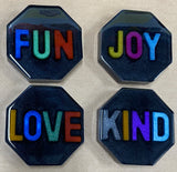 Kind Fun Love Joy Resin Coasters Set